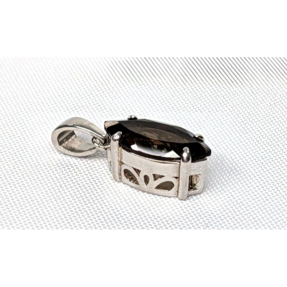 Smoky Quartz Marquise Shaped Pendant - Sterling Silver, Brown